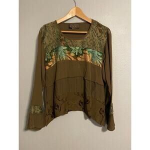 VTG Spencer Alexis Womens Top Size 6 Brown Floral Silk Blend Fairy Whimsy 90s